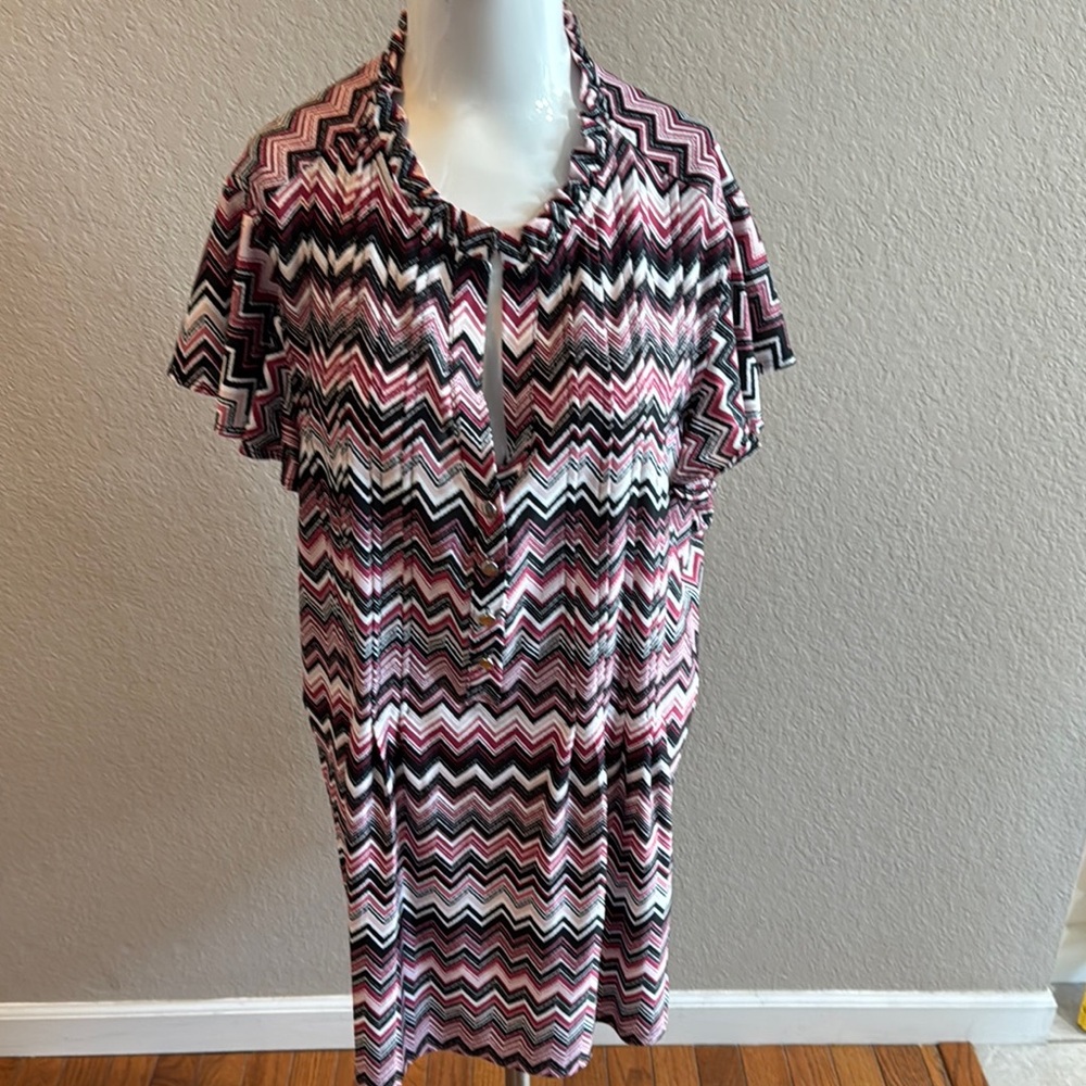 Cocomo Pink and Black Zigzag top 2XL‎